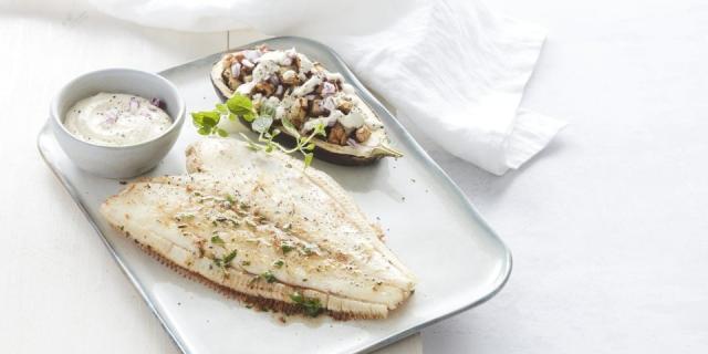 Schartong met gevulde aubergine