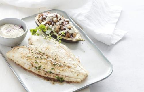 Schartong met gevulde aubergine