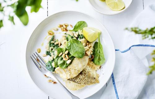 Pladijs met spinazie risotto