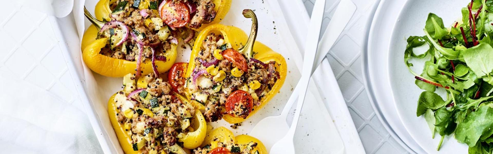 Gevulde paprika met gehakt en Père Joseph kaas Gevulde paprika met gehakt en Père Joseph kaas