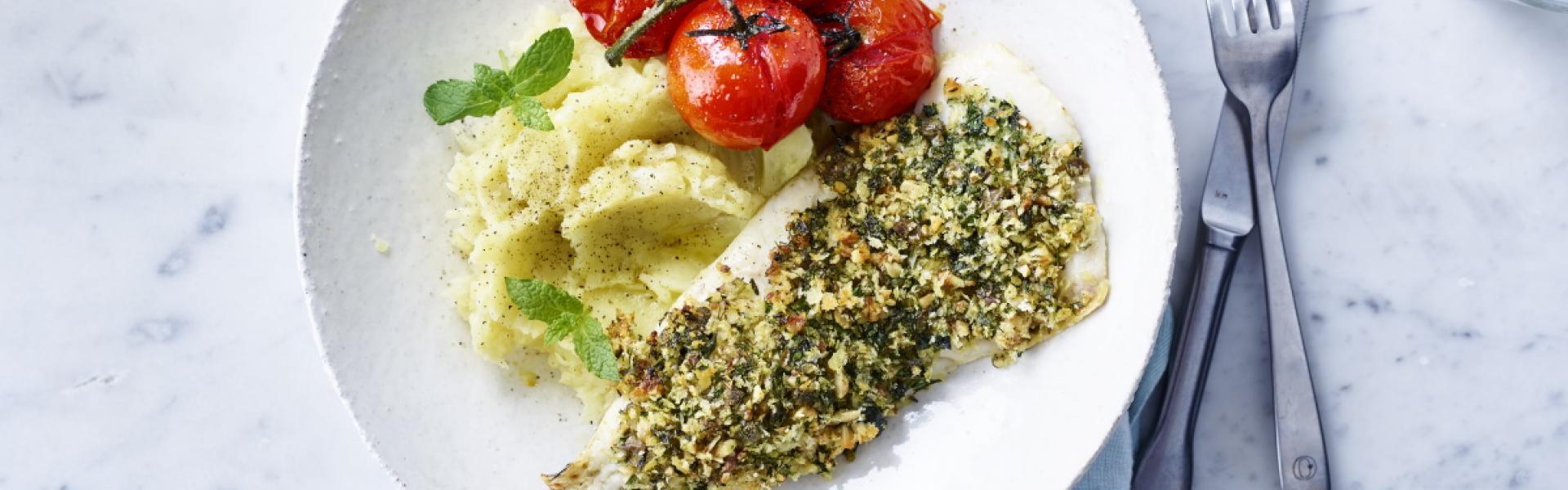 Heek met kruidenkorst en puree van venkel Heek met kruidenkorst en puree van venkel