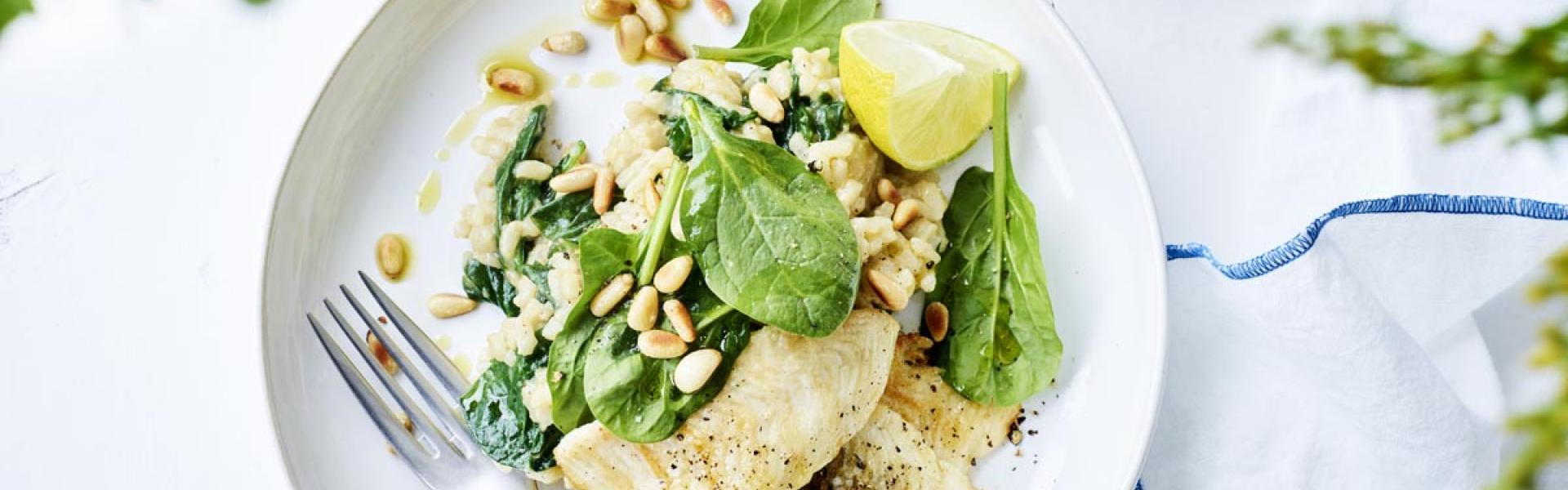 Pladijs met spinazie risotto